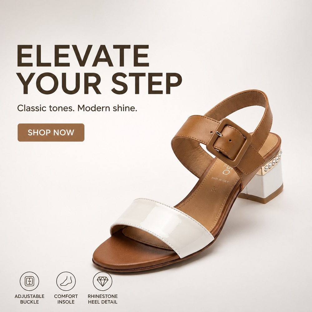Nila & Nila Women’s Brown and White Soft Leather Low Heel Comfort Sandals
